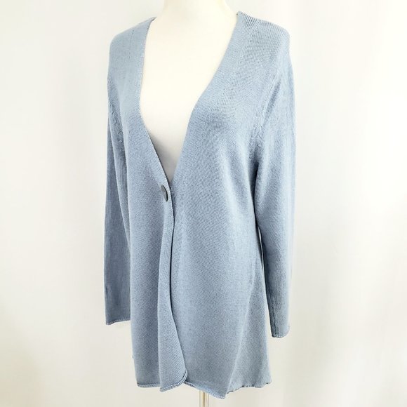 J. Jill Single-Button Cardigan Sweater Size SMALL French Blue Knit 10% Silk - Picture 3 of 10